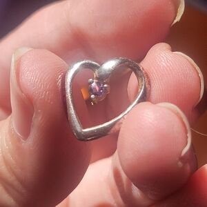 Silver Heart Pendant with Purple Gemstone